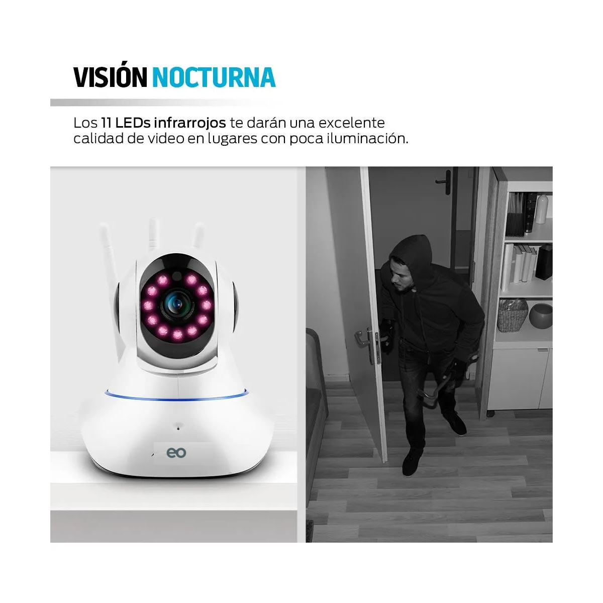 Foto 4 pulgar | Cámara De Seguridad Wifi Para Interiores, Visión Nocturna, Detección De Movimiento Eo Safe Imports Esi-19566 Blanco