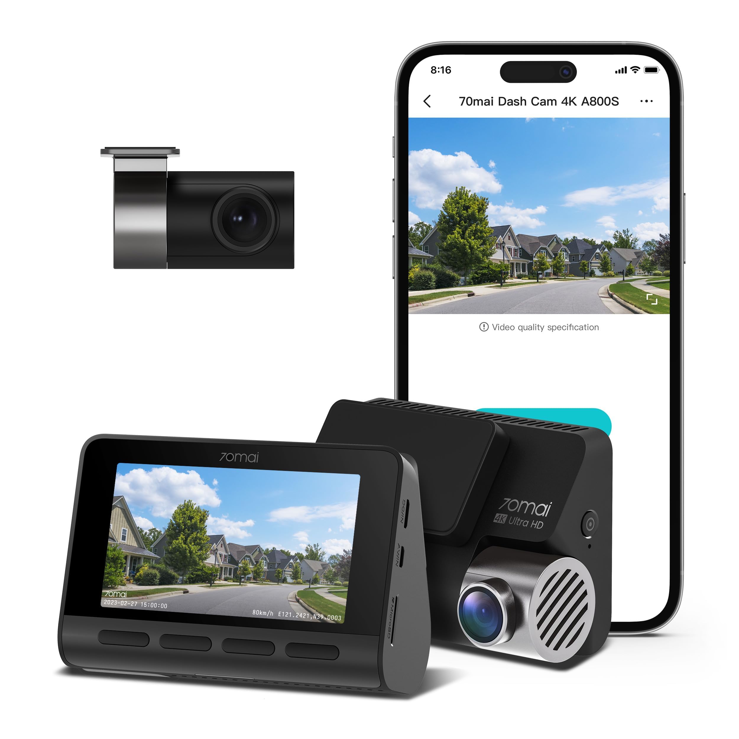 Dash Cam 70mai A800s 4k Delantera Y Trasera Con Wifi Y Gps - Venta Internacional.