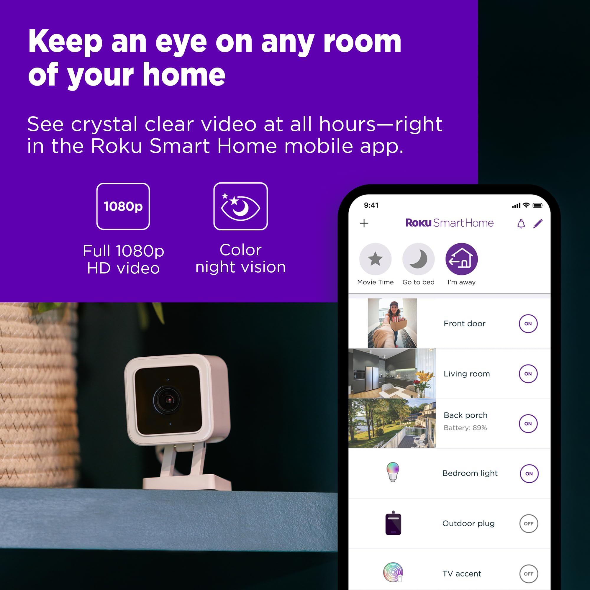 Foto 2 | Cámara De Seguridad Roku Indoor 1080p Hd Con Visión Nocturna En Color - Venta Internacional.