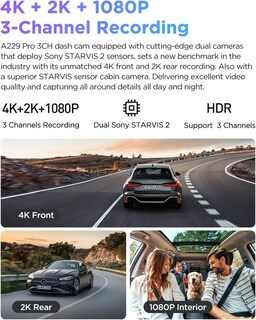 Foto 2 | Dash Cam Viofo A229 Pro De 3 Canales 4k Hdr Con Wifi Y Gps De 512 Gb - Venta Internacional.