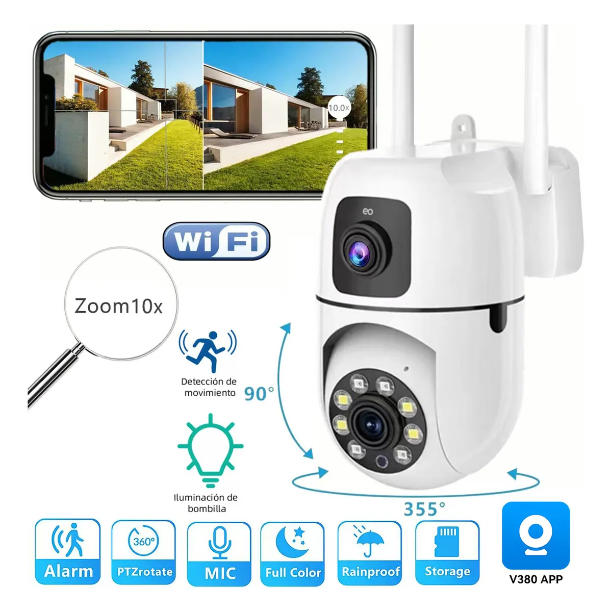Foto 2 | Cámara De Seguridad De Doble Lente Wifi 4mp Con Alarma Ip Zoom 10x Eo Safe Imports Esi-19884 Blanco