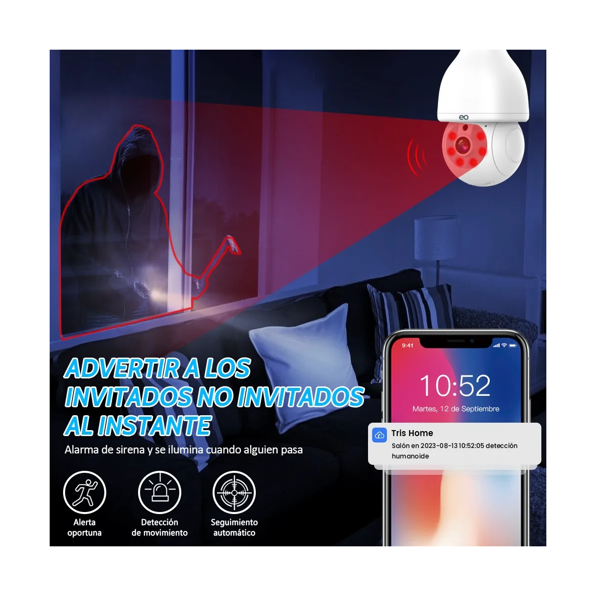 Foto 3 pulgar | 2pcs Foco Con Camara De Seguridad Wifi 2mp Eo Safe Imports Esi-19885 Blanco
