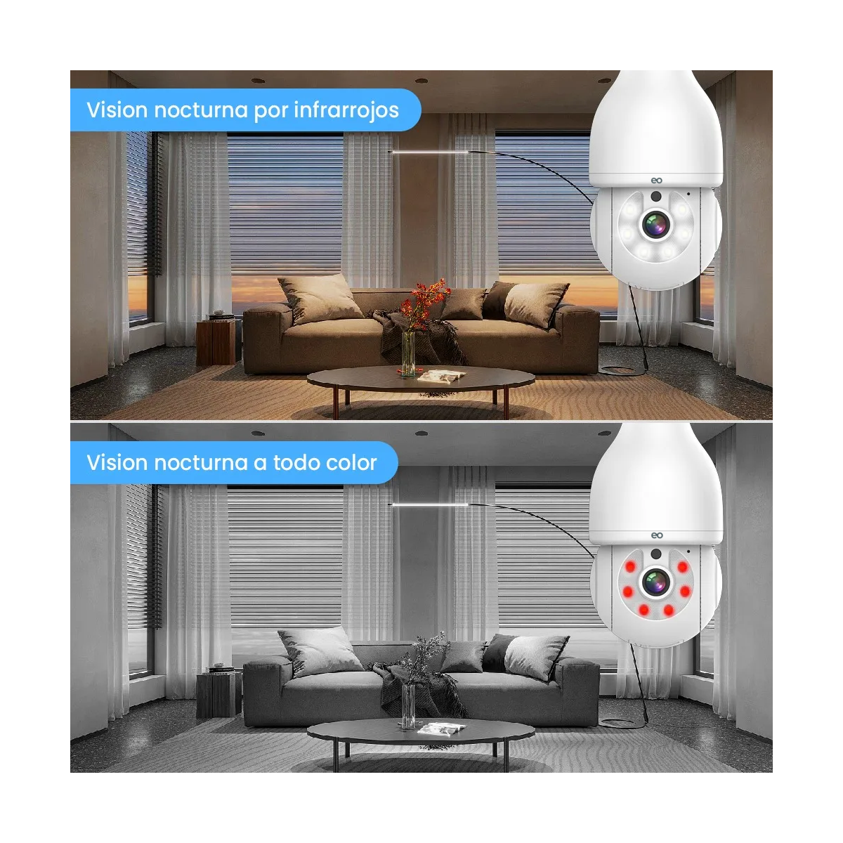 Foto 4 pulgar | 2pcs Foco Con Camara De Seguridad Wifi 2mp Eo Safe Imports Esi-19885 Blanco