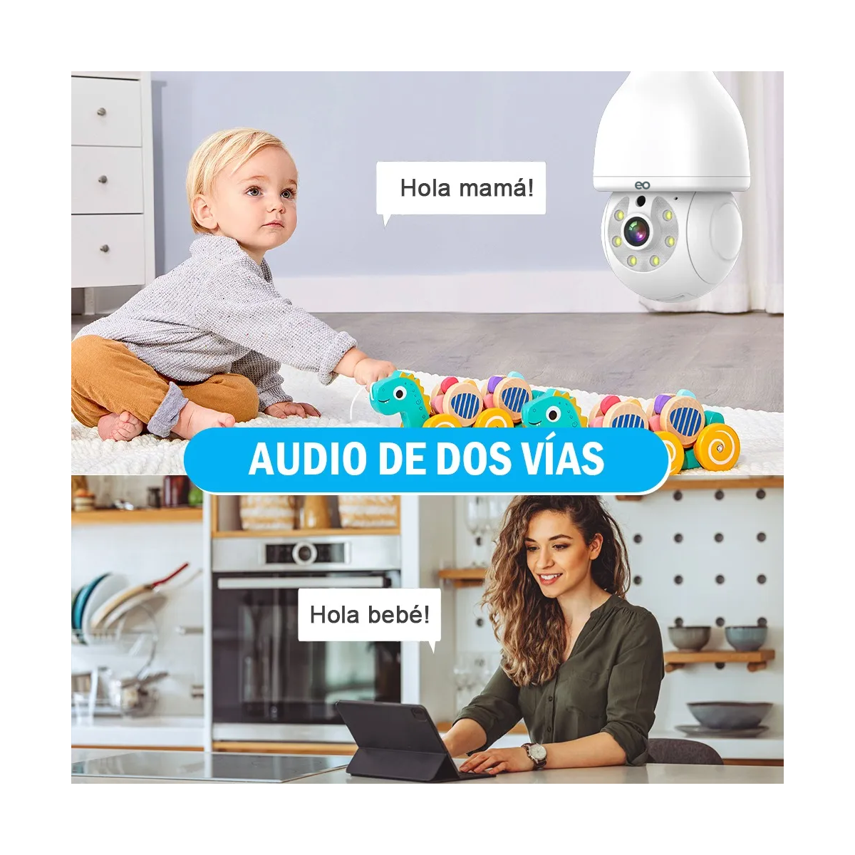 Foto 5 pulgar | 2pcs Foco Con Camara De Seguridad Wifi 2mp Eo Safe Imports Esi-19885 Blanco