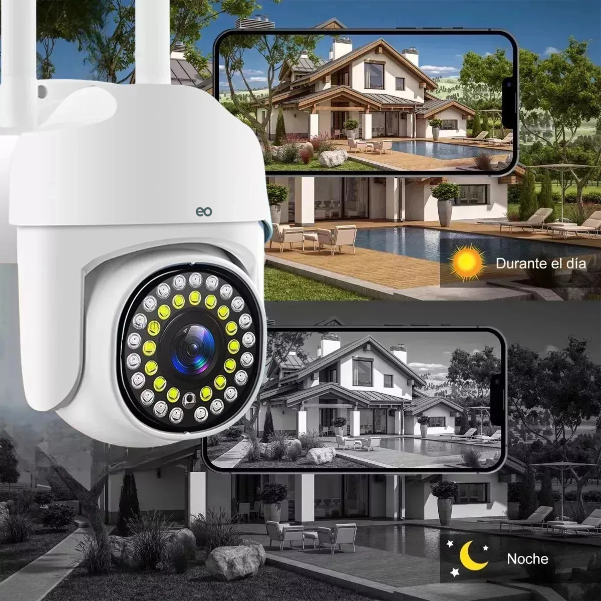 Foto 2 | 2pcs Cámara De Seguridad Exterior Wifi Hd 360° Visión Alarma Eo Safe Imports Esi-19886 Blanco