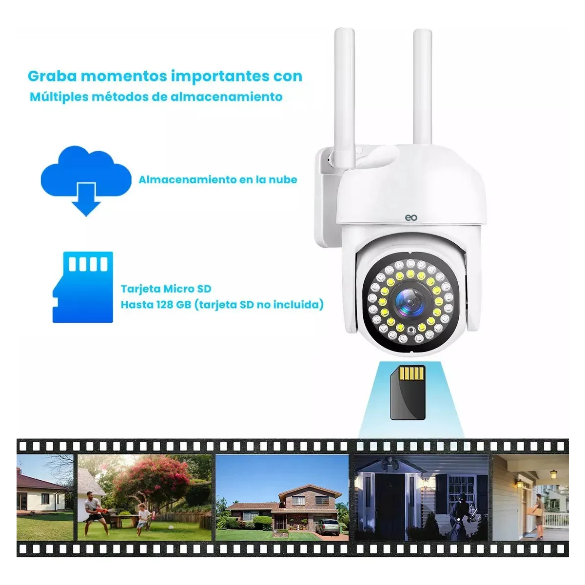 Foto 5 pulgar | 2pcs Cámara De Seguridad Exterior Wifi Hd 360° Visión Alarma Eo Safe Imports Esi-19886 Blanco