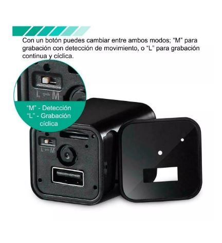 Foto 4 pulgar | Cámara Espía en Cargador de Pared Mini USB Negro