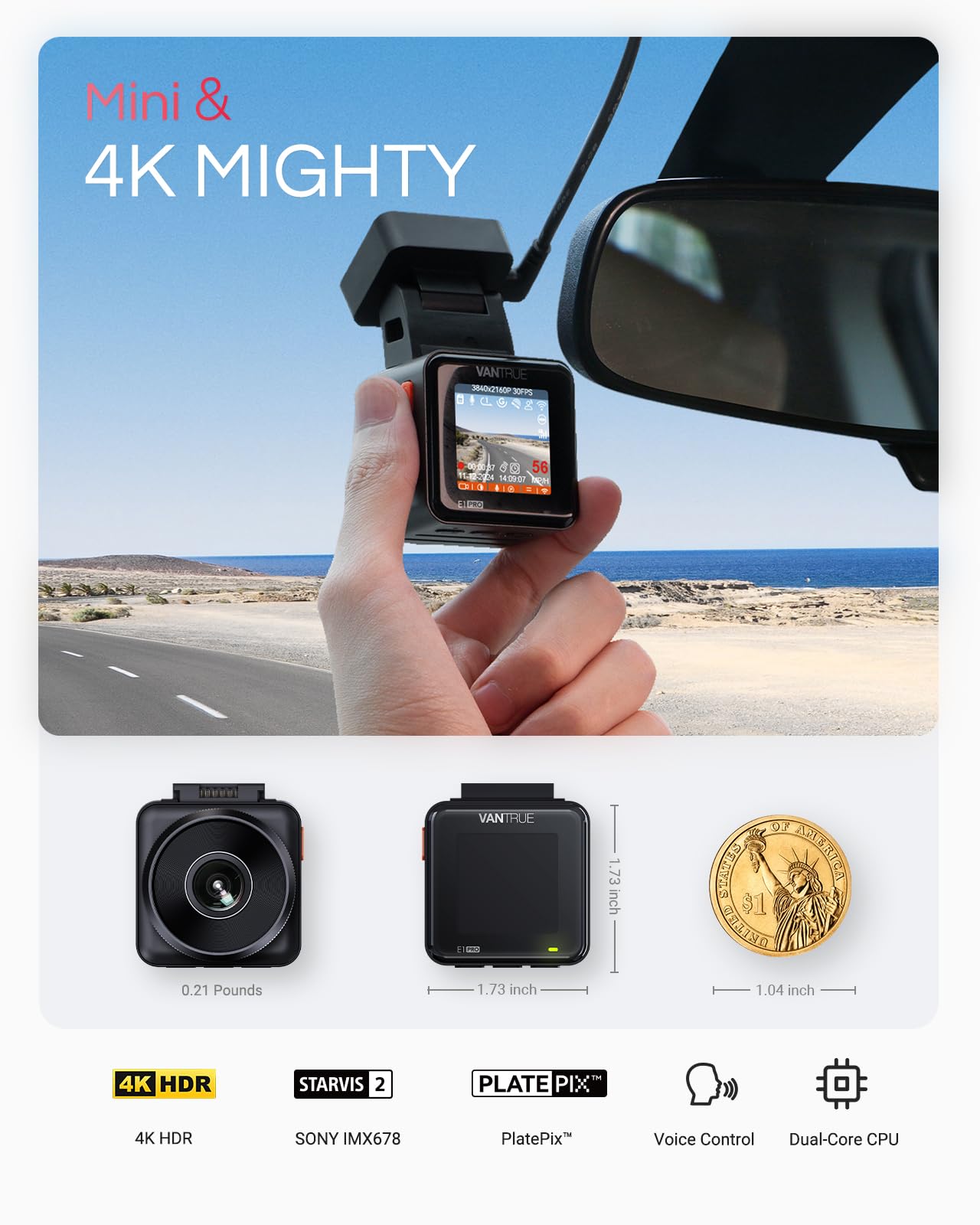 Foto 3 pulgar | Mini Cámara Delantera Dash Cam Vantrue E1 Pro 4k Ips De 1,54 Pulgadas - Venta Internacional.