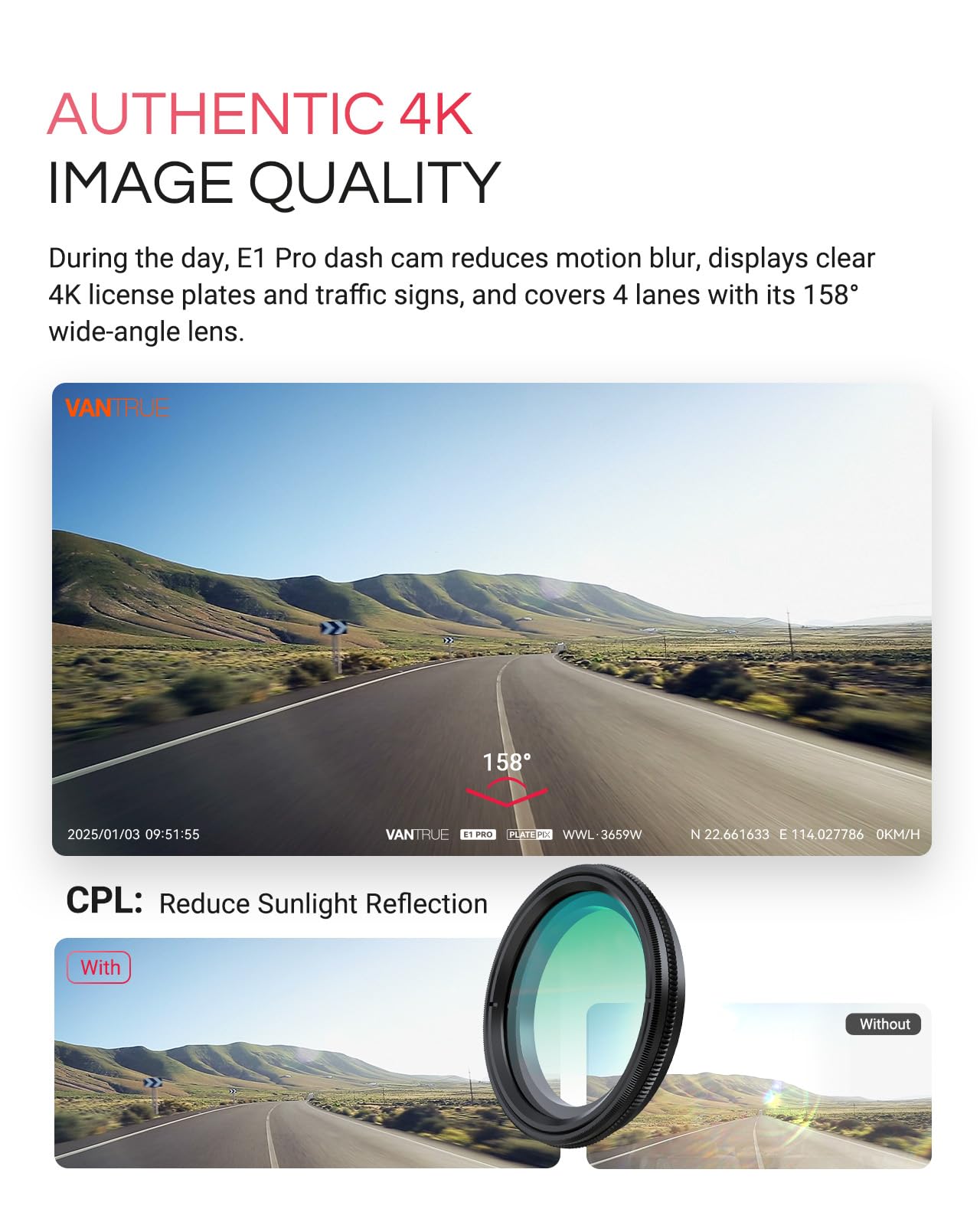 Foto 5 pulgar | Mini Cámara Delantera Dash Cam Vantrue E1 Pro 4k Ips De 1,54 Pulgadas - Venta Internacional.