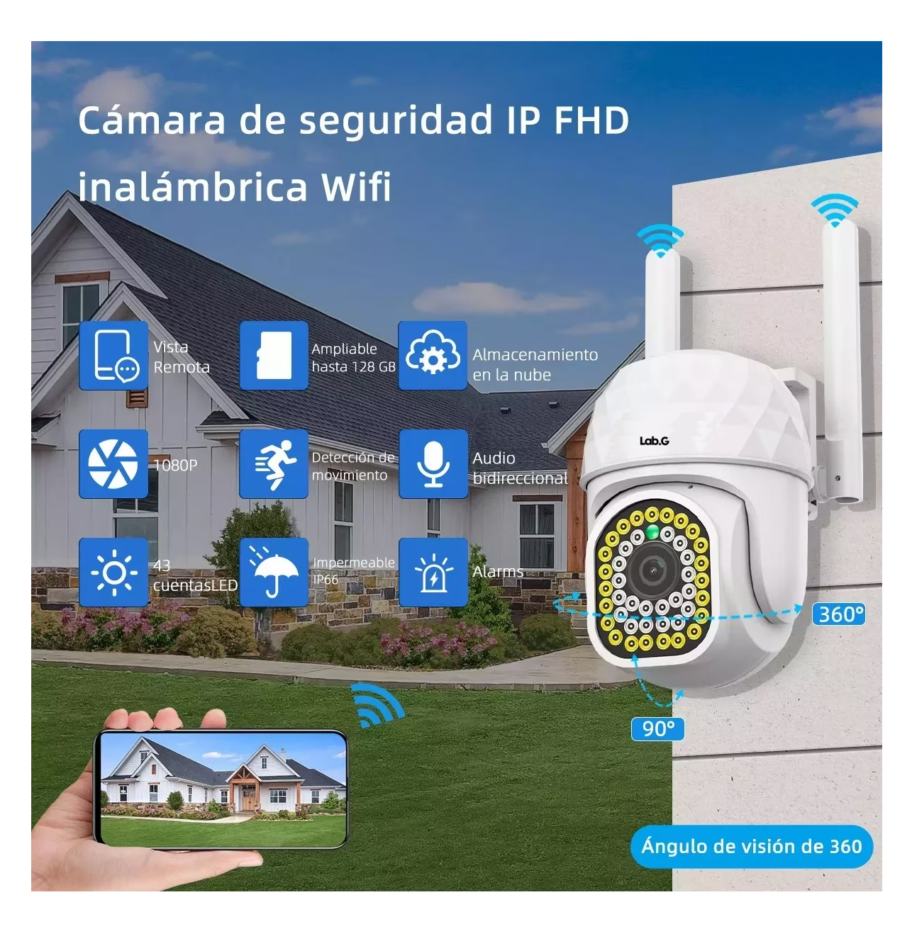 Foto 3 pulgar | Cámaras De Seguridad Hd Wifi De Visión Nocturna Alarma 2 Pcs Blanco
