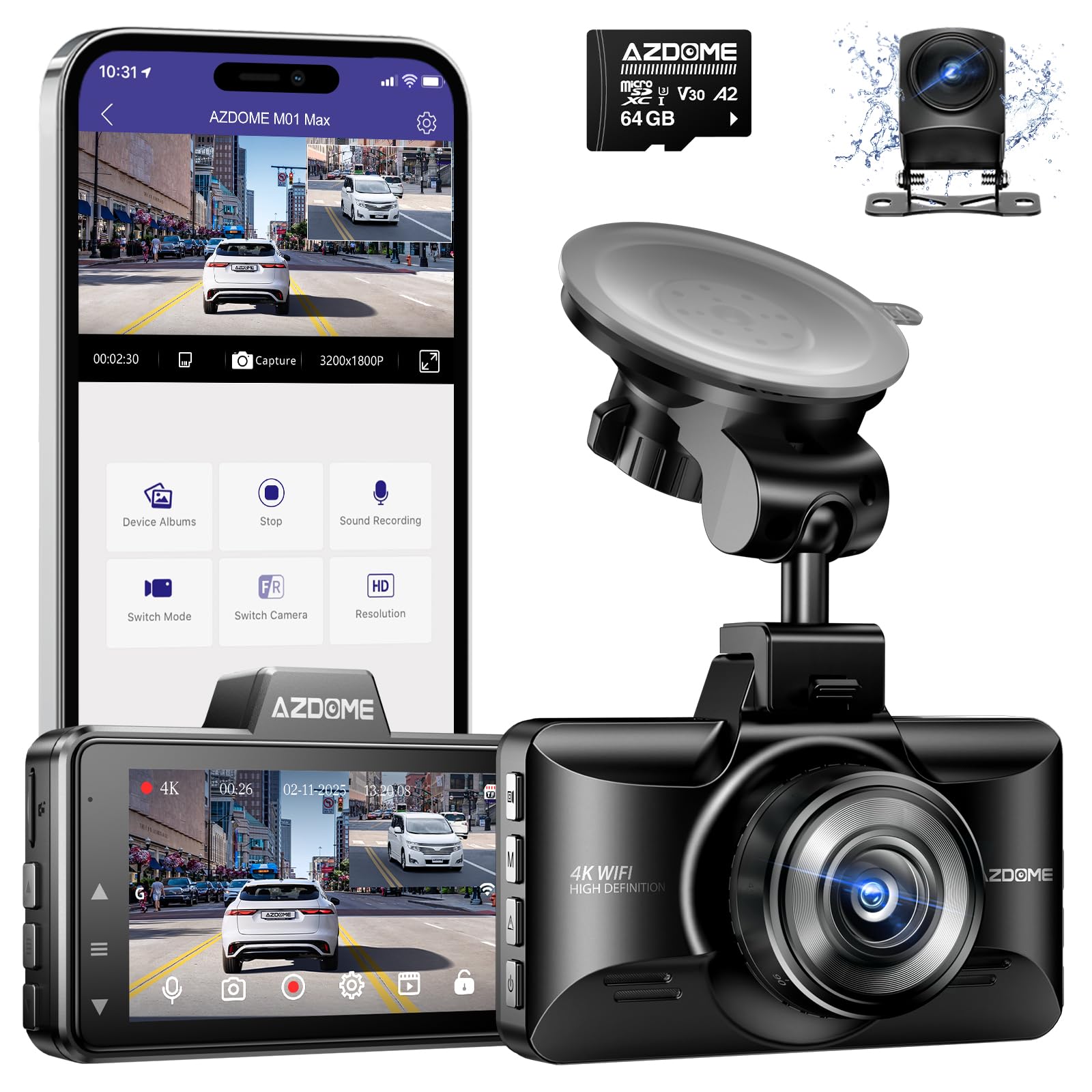 Foto 2 pulgar | Dash Cam Azdome M01 Con Doble Frontal, 4k, Trasera, 1080p, Con Tarjeta De 64 Gb - Venta Internacional.