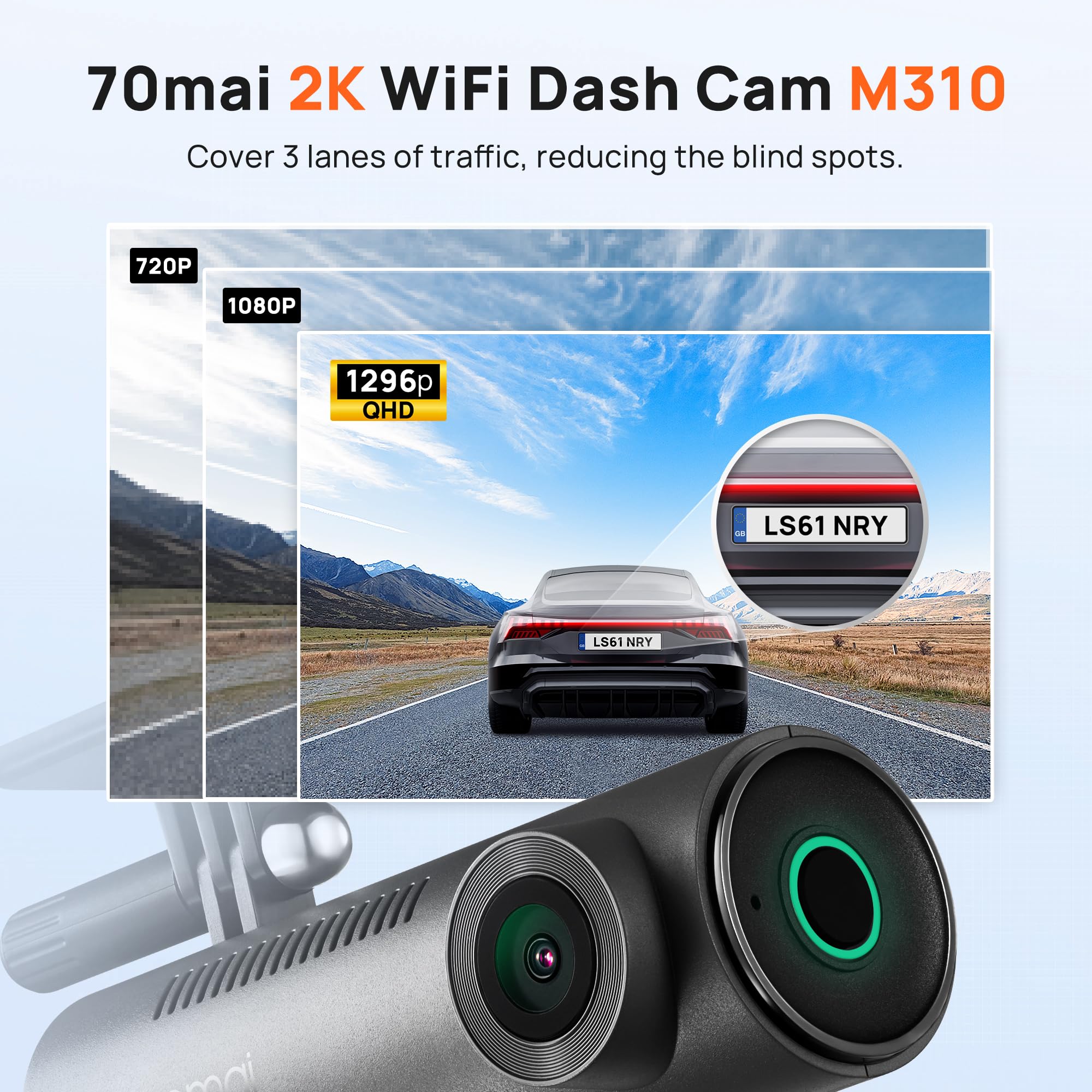 Foto 2 | Dash Cam 70mai M310 1296p Qhd Wifi 130° Fov De Gran Angular - Venta Internacional.