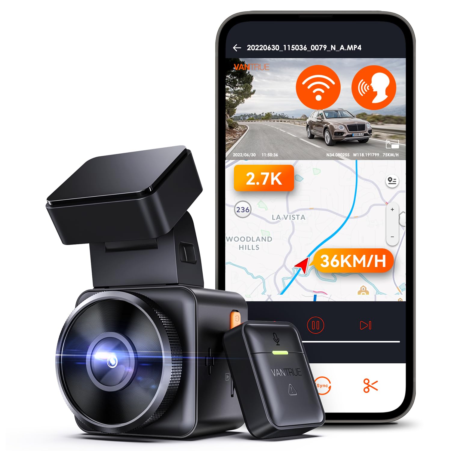 Dash Cam Vantrue E1 2.7k Wifi Mini Con Gps Y Control De Velocidad - Venta Internacional.
