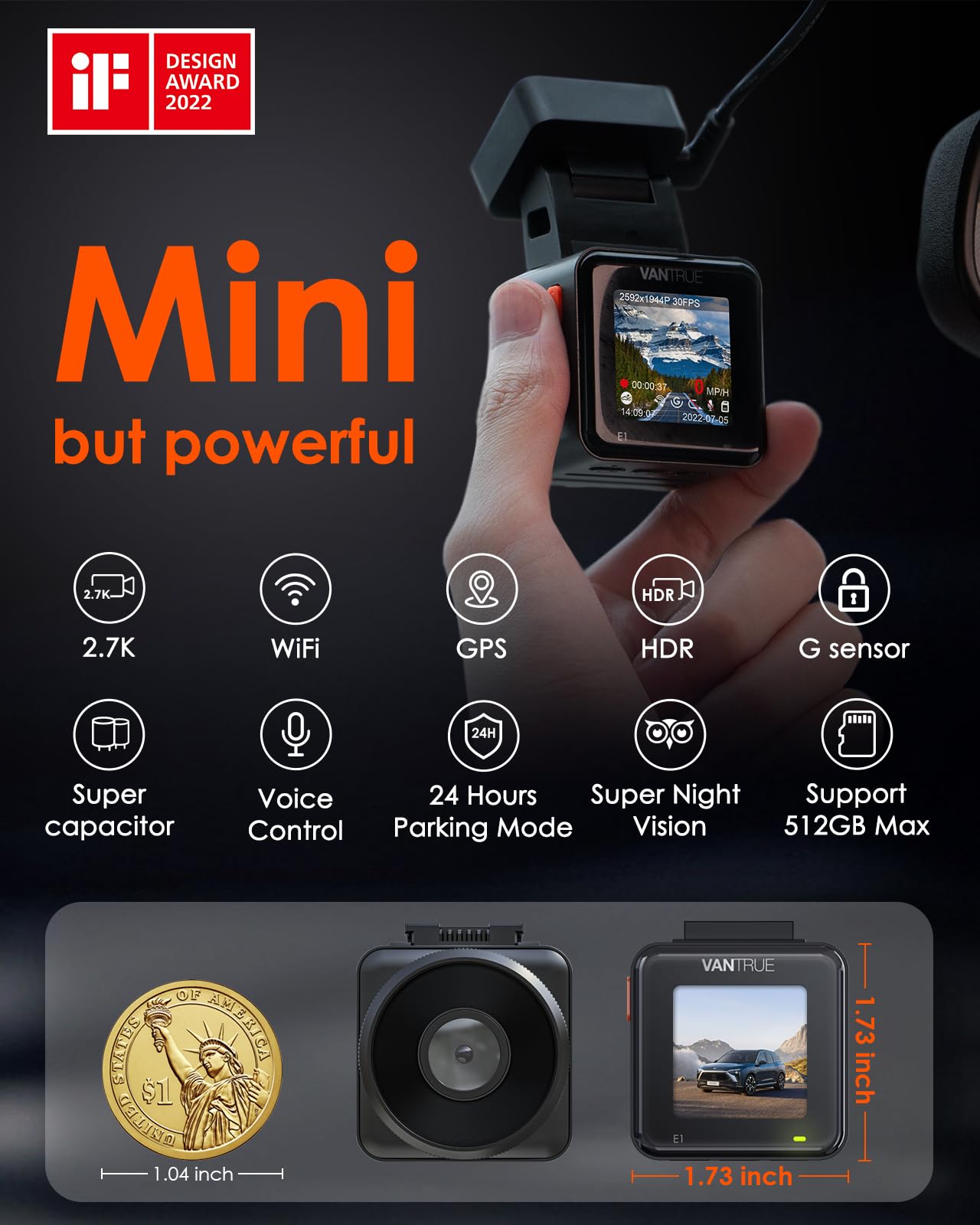 Foto 3 pulgar | Dash Cam Vantrue E1 2.7k Wifi Mini Con Gps Y Control De Velocidad - Venta Internacional.