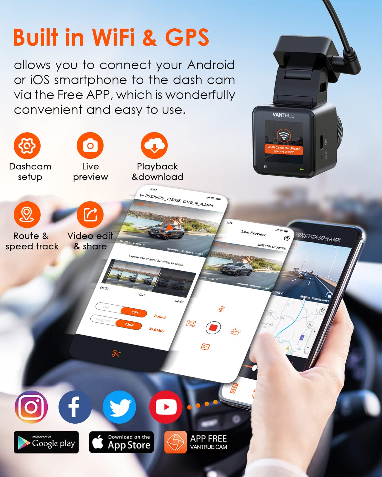 Foto 5 pulgar | Dash Cam Vantrue E1 2.7k Wifi Mini Con Gps Y Control De Velocidad - Venta Internacional.