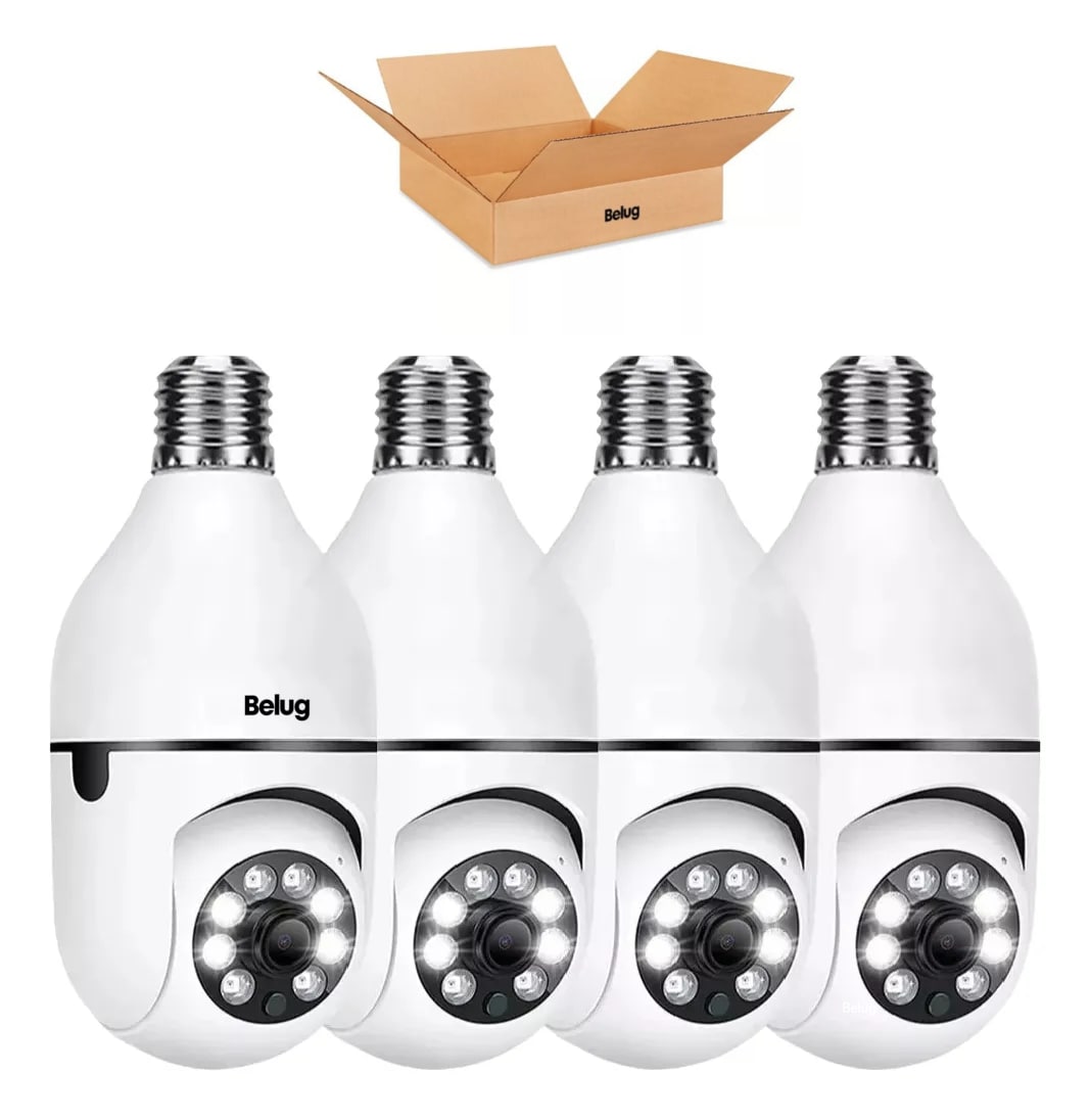 4 Piezas Camara Tipo Foco 360° Impermeable De1080 Con Wifi Blancas $1,569