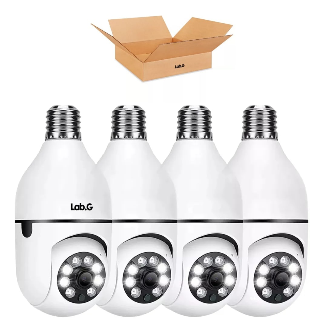 4 Piezas Camara Tipo Foco 360° Impermeable De1080 Con Wifi Blancas $1,599