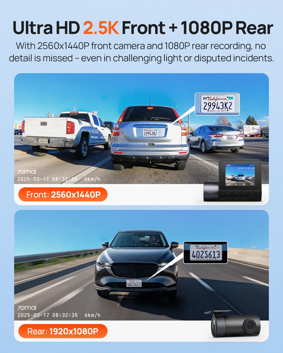 Foto 3 pulgar | Dash Cam 70mai A410 2.5k+1080p En La Parte Delantera Y Trasera Con Tarjeta De 64 Gb - Venta Internacional.