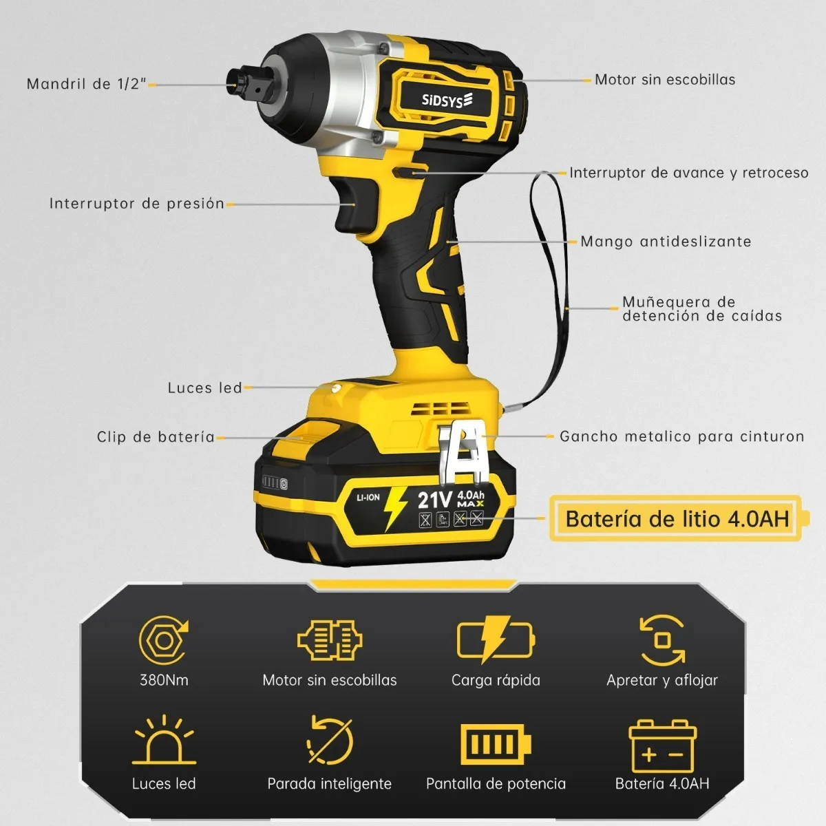 Foto 2 | Llave De Impacto Inalámbrico Pistola Eléctrica
