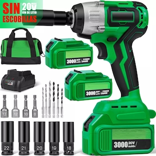 Foto 2 | Llave de Impacto Inalámbrica Eo Safe Imports ESI-7114 color Verde 20v 3.0ah 20 Piezas