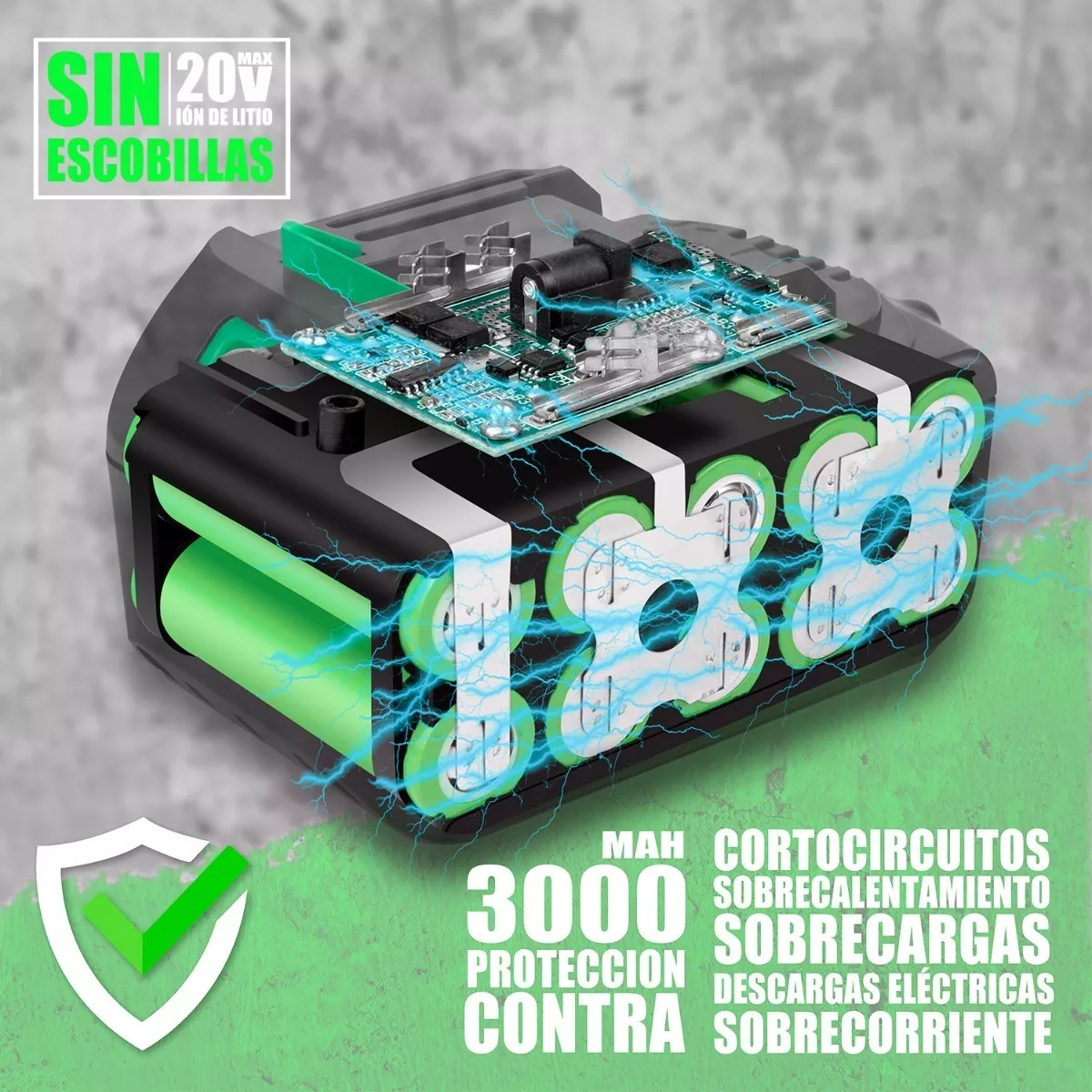 Foto 5 pulgar | Llave de Impacto Inalámbrica Eo Safe Imports ESI-7114 color Verde 20v 3.0ah 20 Piezas