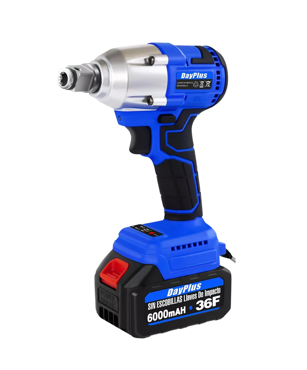 Llave de Impacto Dayplus color Azul Eléctrica Inalámbrica 1/2 2 en 1 con 2 Baterías