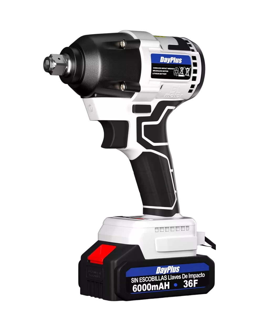 Llave de Impacto Day Plus Blanco y Negro Inalámbrico Eléctrica sin Escobillas 1/2