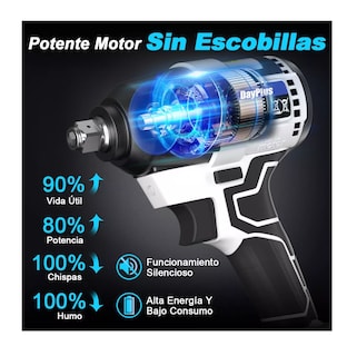Foto 2 | Llave de Impacto Day Plus Blanco y Negro Inalámbrico Eléctrica sin Escobillas 1/2