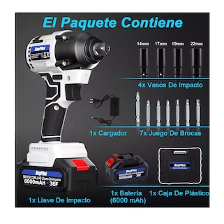 Foto 5 | Llave de Impacto Day Plus Blanco y Negro Inalámbrico Eléctrica sin Escobillas 1/2
