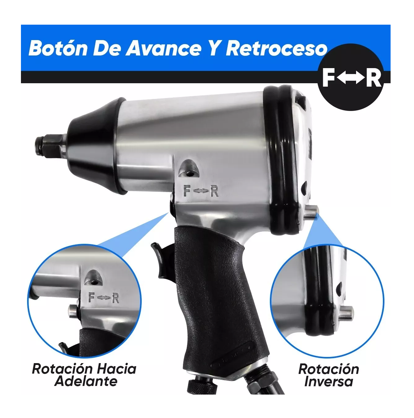 Foto 3 | Llave de Impacto Day Plus Plata con Negro Pistola Neumática 1/2 Industria con 10 Dados