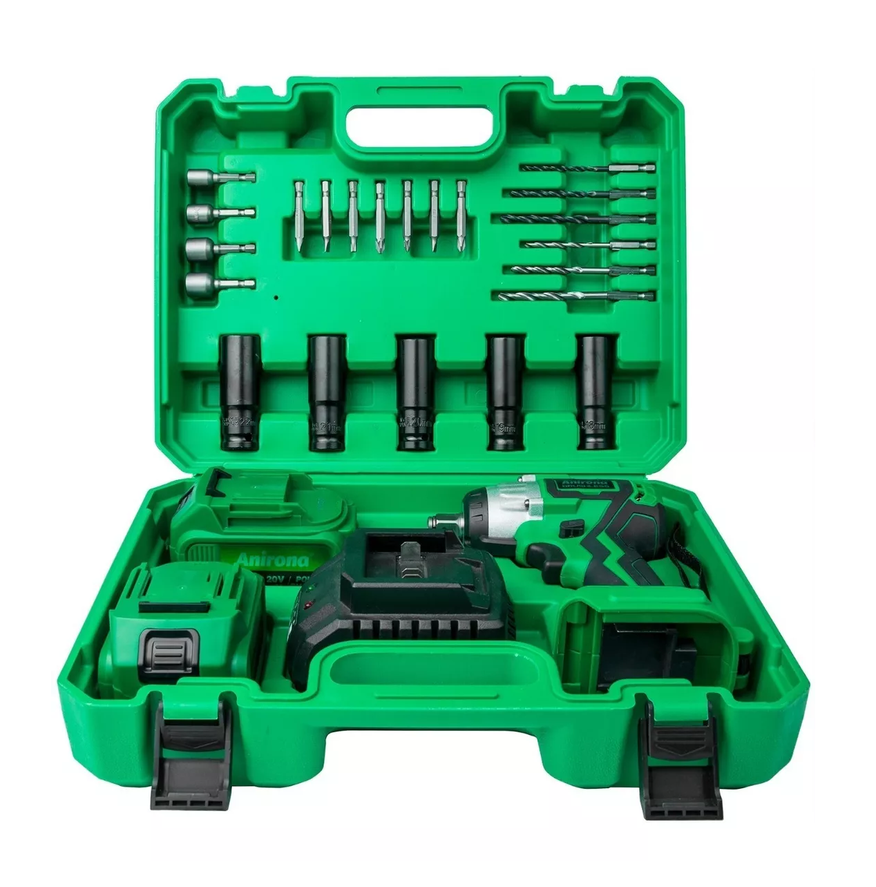 Llave de Impacto Inalámbrico Anirona 3.0AH Kit con 2 Baterías Verde