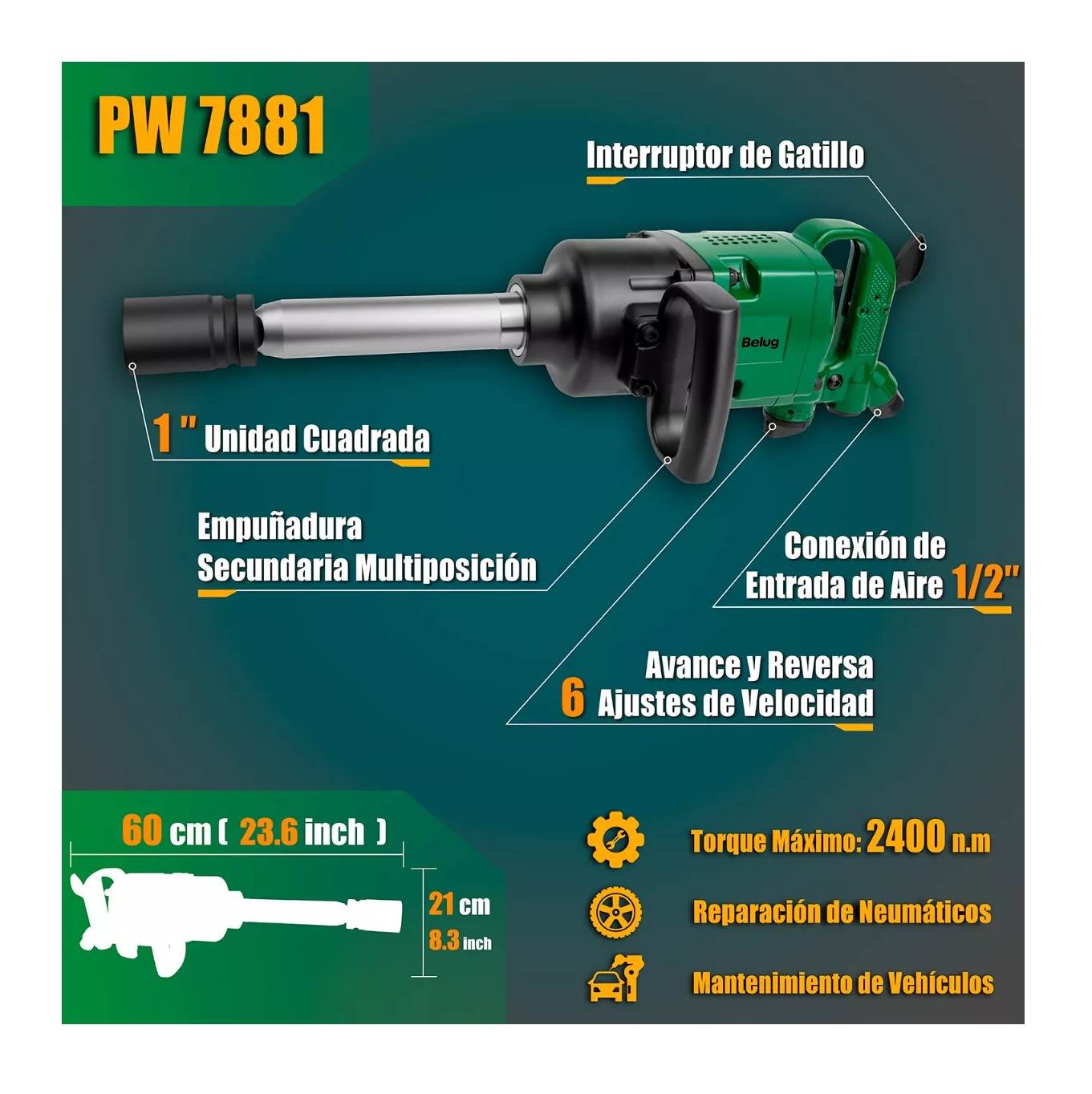 Foto 3 pulgar | Llave de Impacto Neumática Anirona 2400NM Industrial Verde y Negro