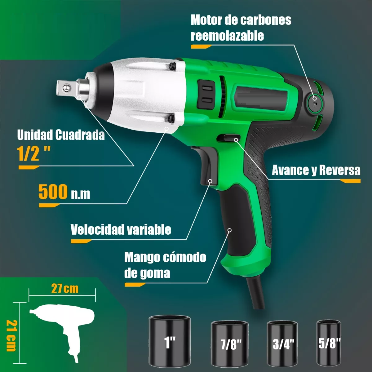 Foto 3 pulgar | Llave De Impacto 1/2'' 500 Nm 700w  Industial Eo Safe Imports Esi-9339 Multicolor