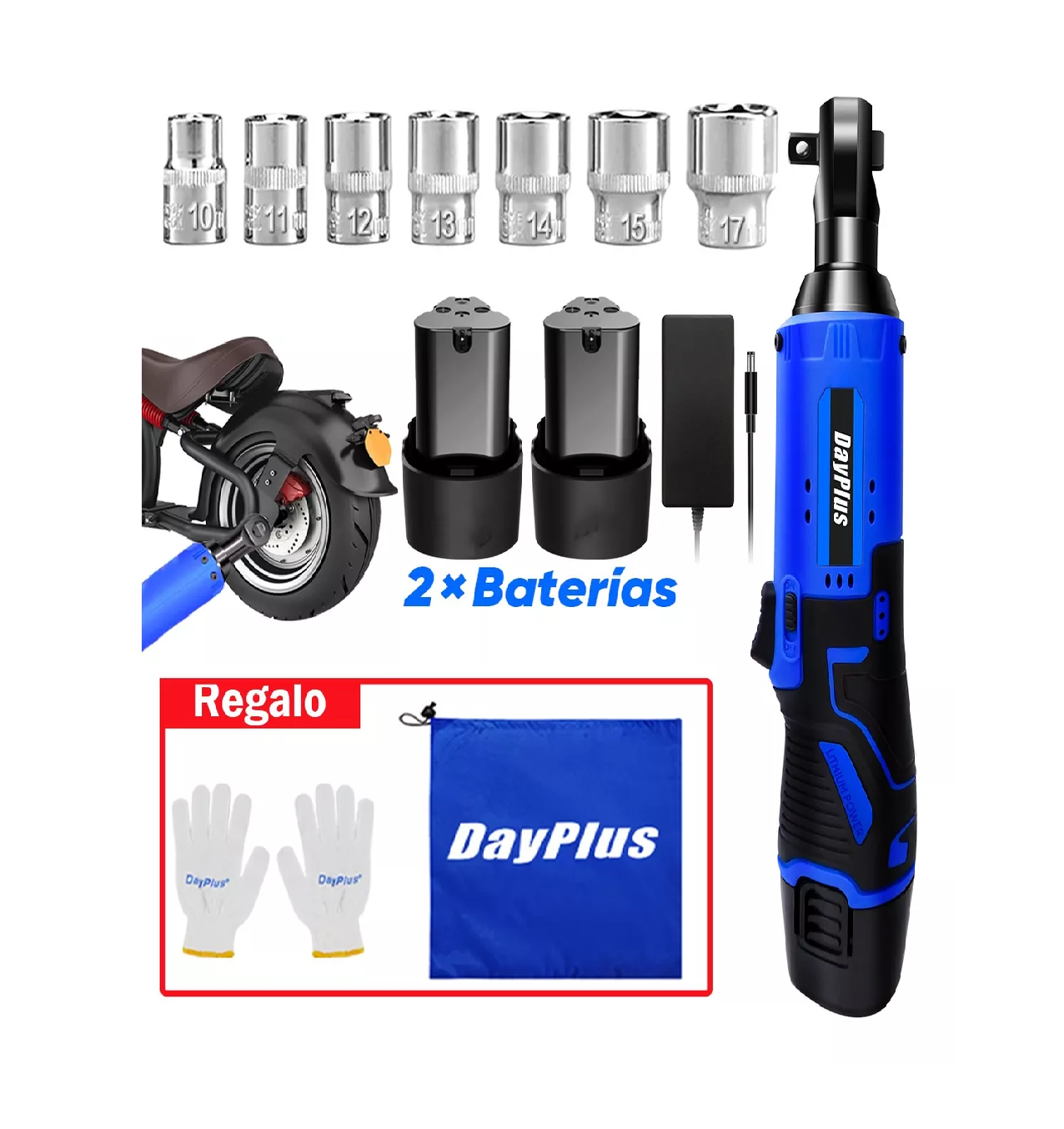 Foto 2 | Llave de Matraca Inalámbrico de 3/8 " con 2 Baterías Negro y Azul