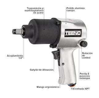 Foto 2 | Llave Impacto Neumática Prof. 1/2'' 7.500 Rpm 680nm color Plata con Negro