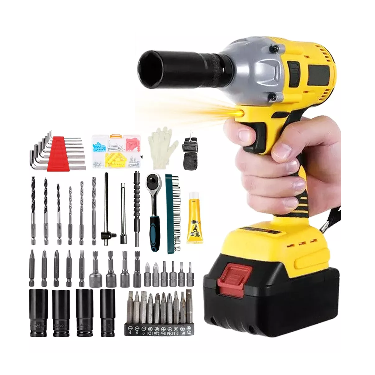Kit de Llave de Impacto Inalámbrica con Batería Eo Safe Imports Amarillo