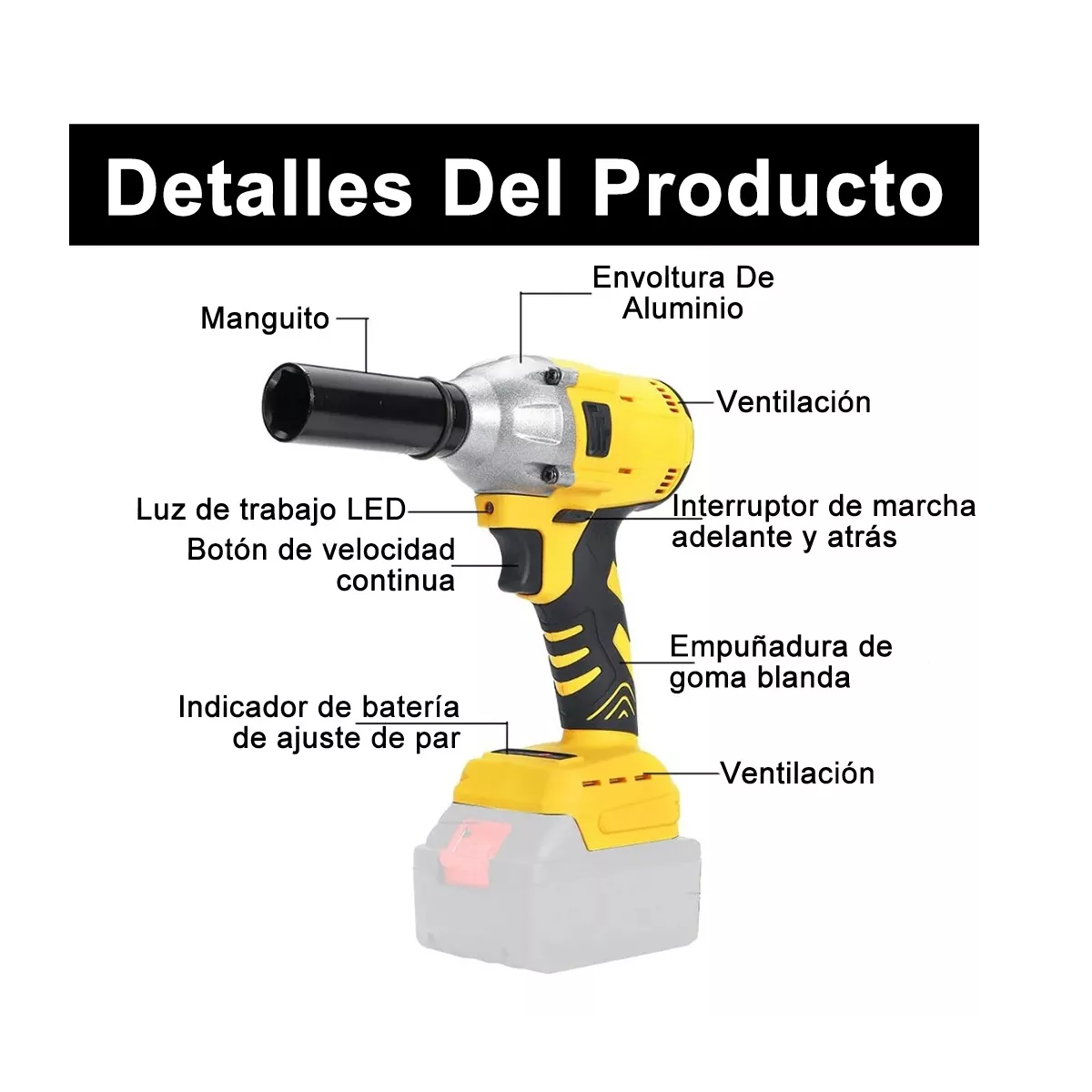 Foto 3 pulgar | Kit de Llave de Impacto Inalámbrica con Batería Eo Safe Imports Amarillo