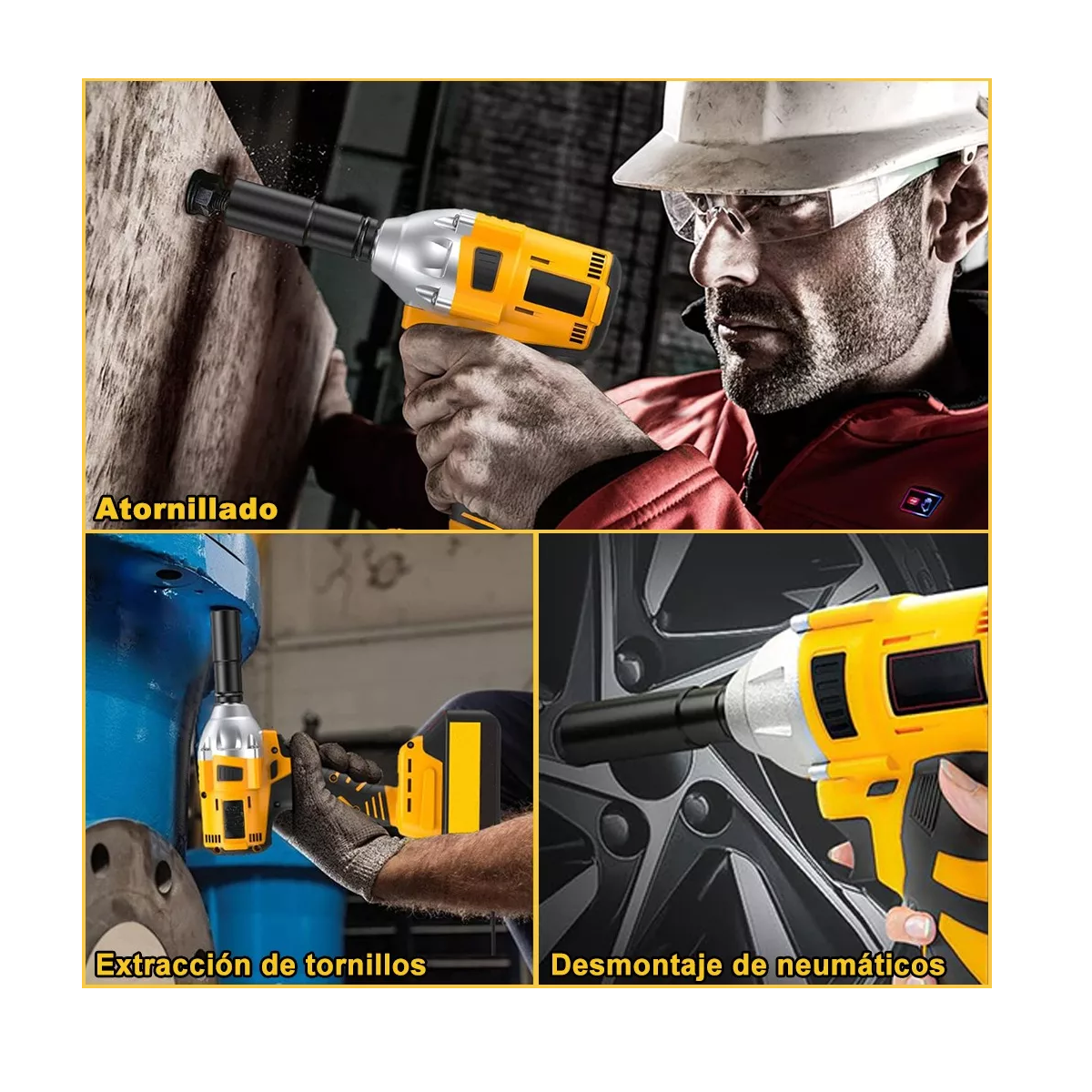 Foto 4 pulgar | Kit de Llave de Impacto Inalámbrica con Batería Eo Safe Imports Amarillo