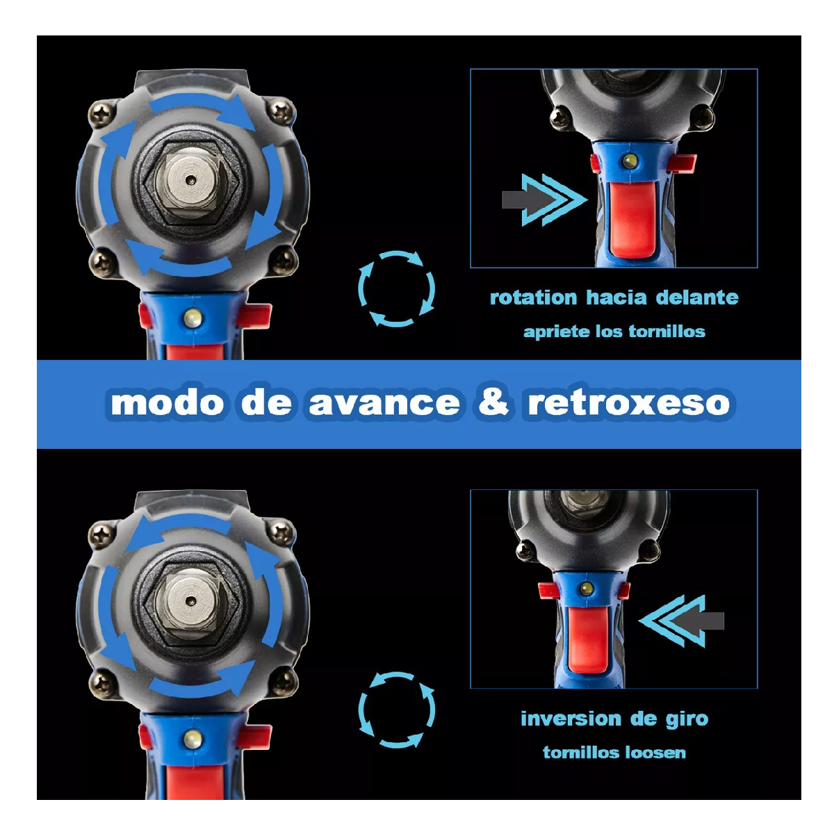 Foto 5 pulgar | Llave De Impacto Inalámbrica Eléctrica Pistola Taladro Negro Azul