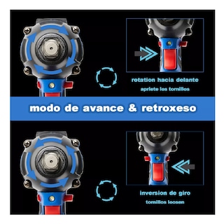 Foto 4 | Llave De Impacto Inalámbrica Eléctrica Pistola Taladro Negro Azul