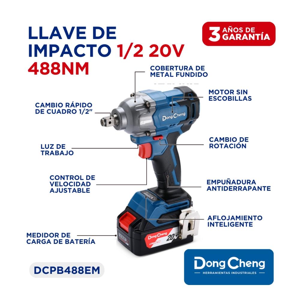 Foto 5 pulgar | Llave Impacto Industrial 1/2 20v 488 Nm + 2 Bat 4.0 Ah