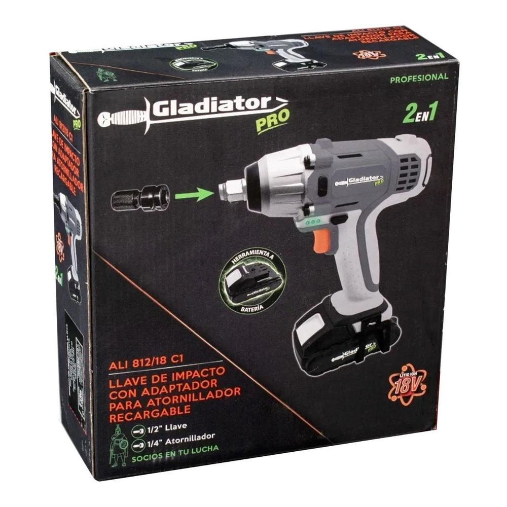 Foto 6 | Llave Impacto 1/2 + Adaptador Atornillador 1/4 18v Gladiator