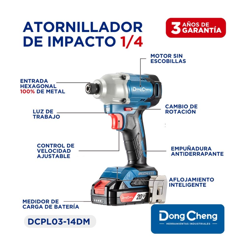 Foto 4 | Atornillador De Impacto Industrial 1/4 + Batería 2.0 Ah