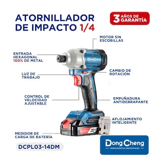 Foto 4 | Atornillador De Impacto Industrial 1/4 + Batería 2.0 Ah