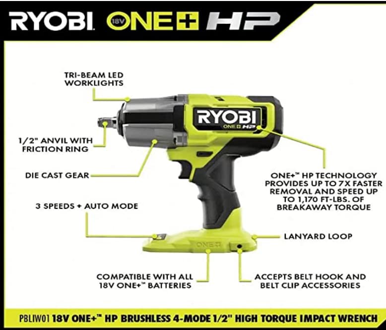 Foto 3 pulgar | Llave De Impacto Ryobi One+ Hp, 18 V, Inalámbrica, Sin Escobillas, 1/2 Pulgada - Venta Internacional.