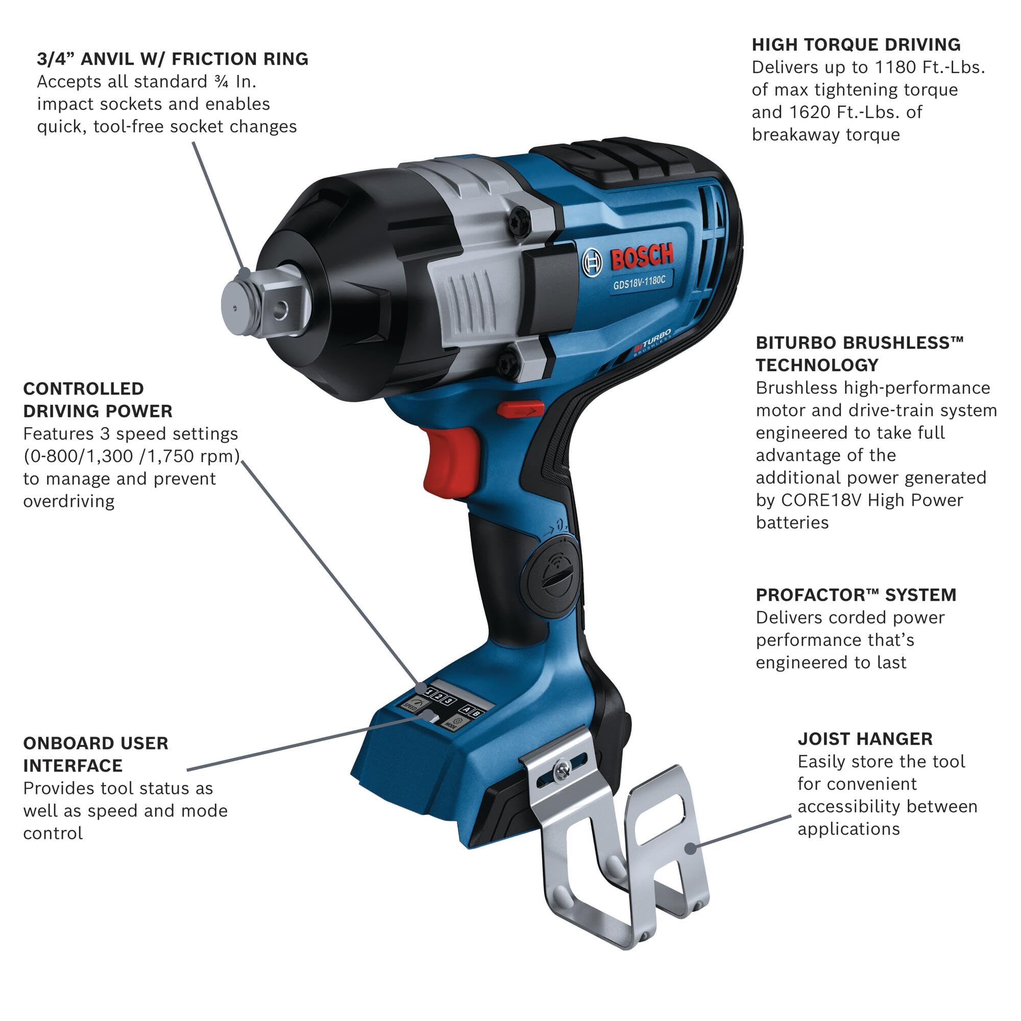 Foto 3 pulgar | Llave De Impacto Bosch Gds18v-1180cn Profactor™ 18v 3/4'' - Venta Internacional.
