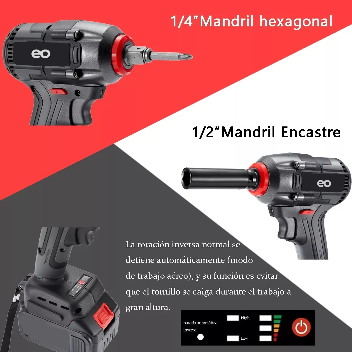 Foto 4 pulgar | Pistola Impacto Llave Taladro Inalámbrica Eo Safe Imports Esi-7120-1 Negro