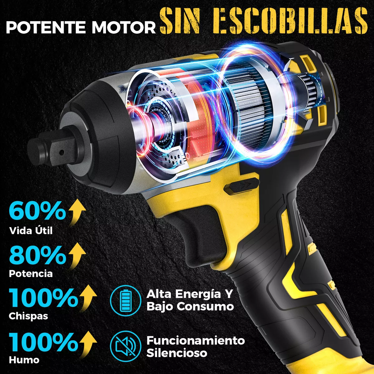 Foto 5 pulgar | Llave De Impacto Belug Inalámbrico Pistola Eléctrica Amarillo