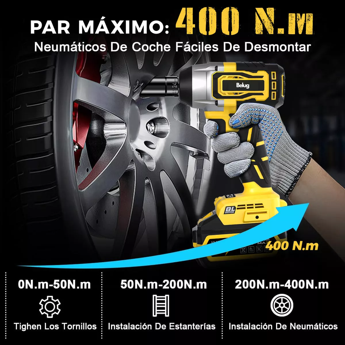 Foto 6 pulgar | Llave De Impacto Belug Inalámbrico Pistola Eléctrica Amarillo