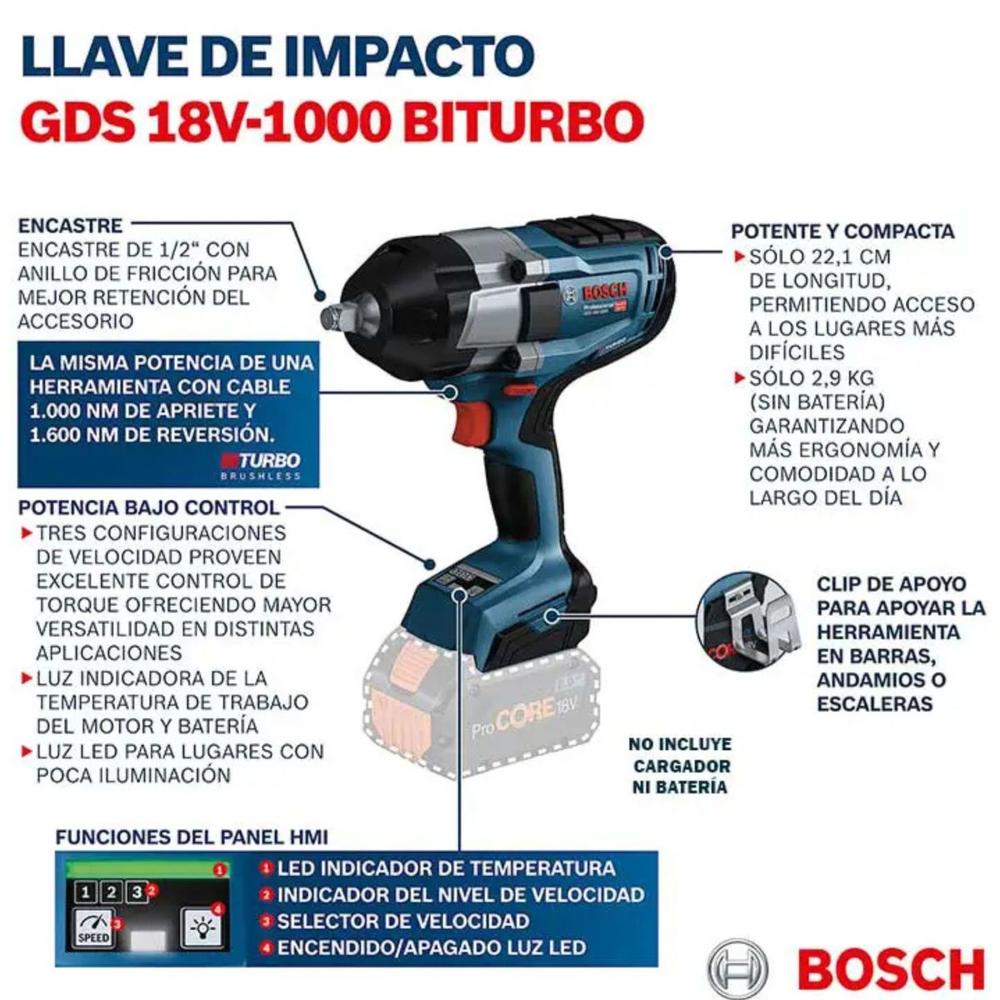 Foto 8 pulgar | Llave Impacto Bosch Gds 18v-1000 + Set Dados Matraca Makita